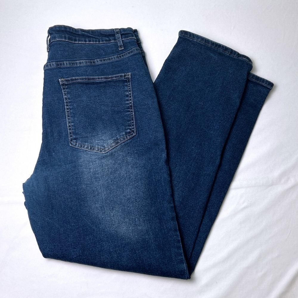 HME Men Distressed Stitched Straight Leg Jean Size 38x30 Blue Stretch Streetwear